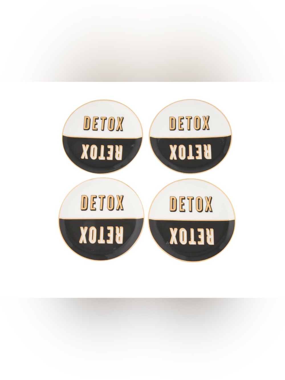 HTF Jonathan Adler Porcelain Coasters Retox Detox Master Cleanse in Box Art Deco